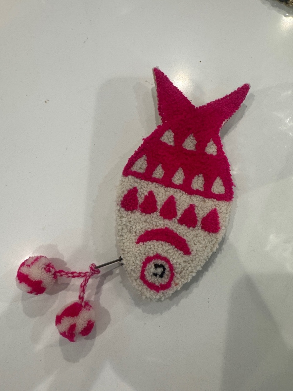 Plush Fish-Shaped Coin Purse in Hot Pink and Cream